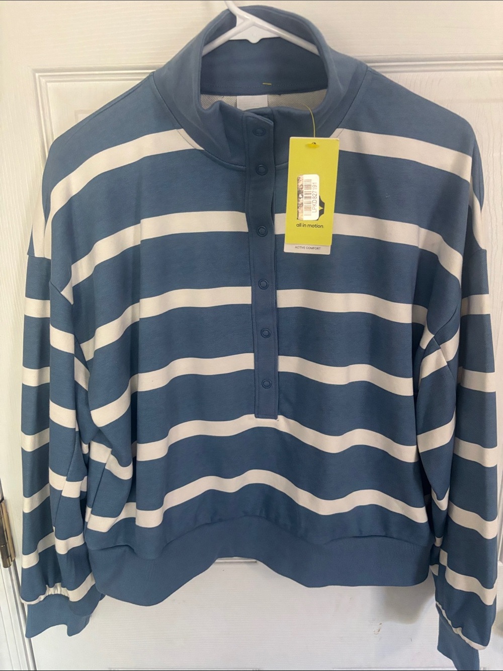 all in motion Blue and White Striped Half-Placket Pullover Sweatshirt
